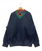 KOLORカラー）の古着「ニットドッキングボンディングプルオーバー」｜ネイビー