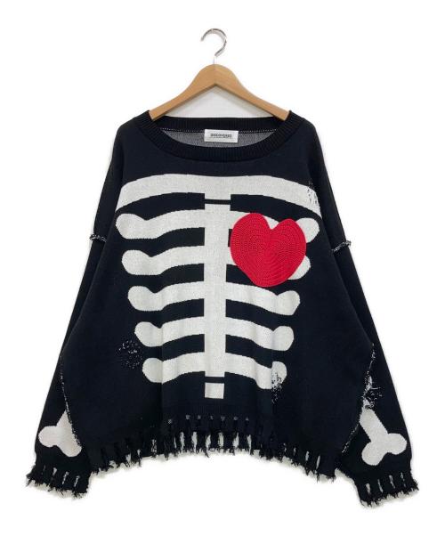 DISCOVERED（ディスカバード）DISCOVERED (ディスカバード) BONE KNIT コットンニット ブラック×ホワイト サイズ:3の古着・服飾アイテム
