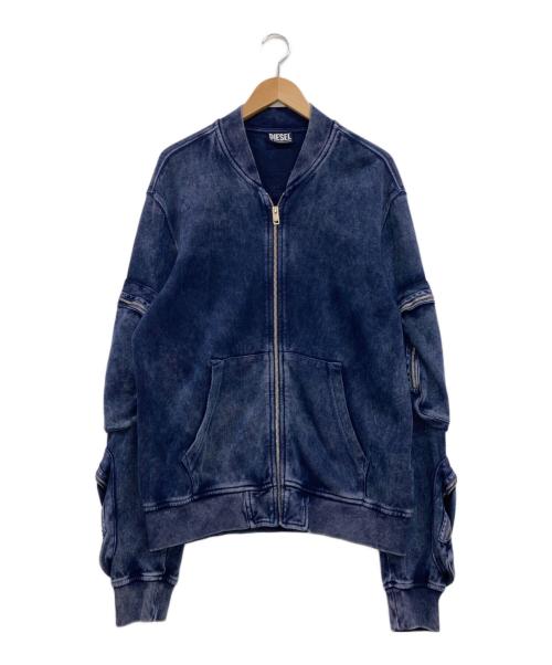 DIESEL（ディーゼル）DIESEL (ディーゼル) DIESEL S-GINNET ウォッシュ加工スウェット MA-1ジャケット インディゴ サイズ:Lの古着・服飾アイテム