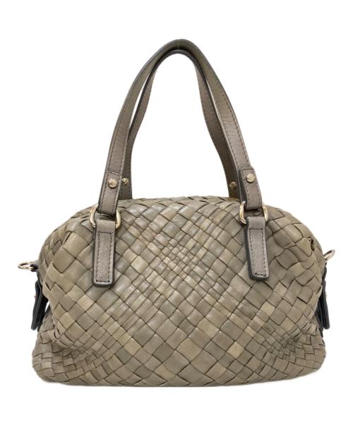 FALORNI（ファロルニ）FALORNI (ファロルニ) レザー編み込みミニボストン グレーの古着・服飾アイテム