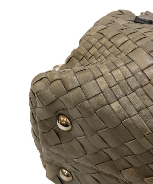 FALORNI（ファロルニ）FALORNI (ファロルニ) レザー編み込みミニボストン グレーの古着・服飾アイテム