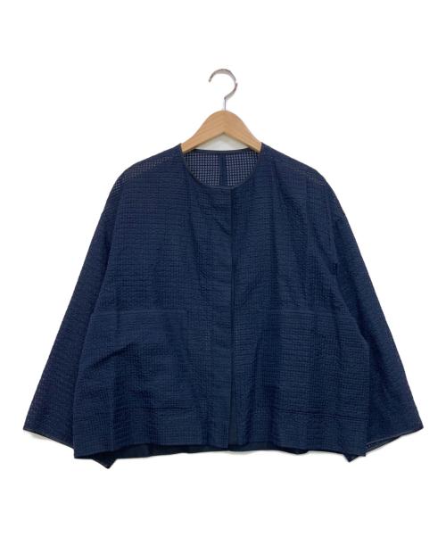 DRAWER（ドゥロワー）DRAWER (ドゥロワー) シルクコットン透かしジャカードジャケット ネイビー サイズ:38の古着・服飾アイテム