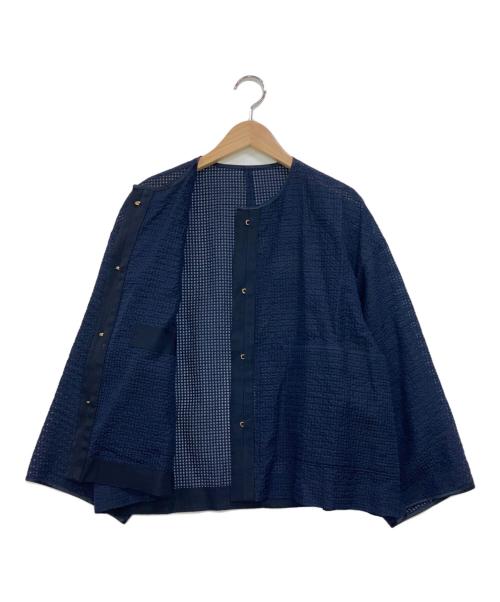 DRAWER（ドゥロワー）DRAWER (ドゥロワー) シルクコットン透かしジャカードジャケット ネイビー サイズ:38の古着・服飾アイテム