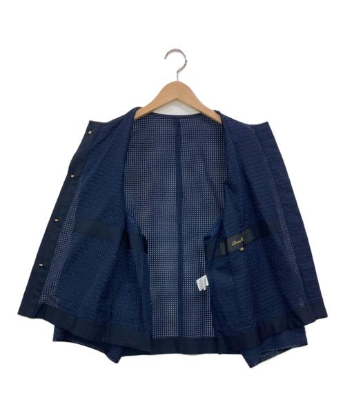 DRAWER（ドゥロワー）DRAWER (ドゥロワー) シルクコットン透かしジャカードジャケット ネイビー サイズ:38の古着・服飾アイテム