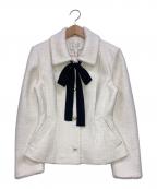 BAU by Bride And Youビーエイユーバイブライドアンドユー）の古着「ALYSSA Stand collar scallop-trimmed tweed jacket ツイードジャケット」｜アイボリー