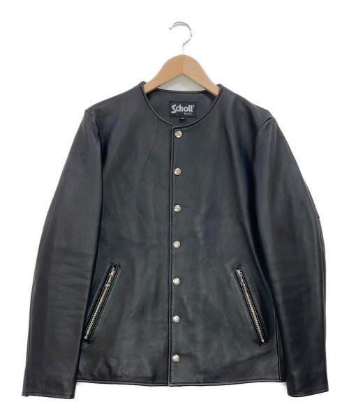 Schott（ショット）Schott (ショット) EDIFICE (エディフィス) 別注ノーカラーラムレザージャケット ブラック サイズ:Mの古着・服飾アイテム