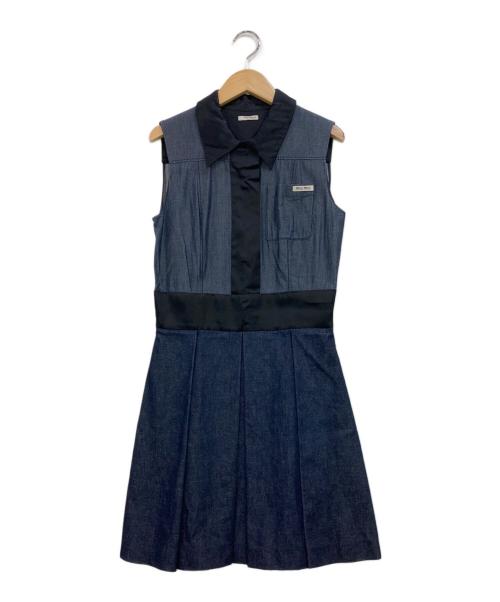 MIU MIU（ミュウミュウ）MIU MIU (ミュウミュウ) ノースリーブワンピース インディゴ×ブラック サイズ:40の古着・服飾アイテム