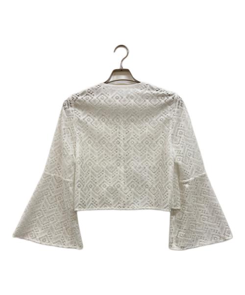 BALLSEY（ボールジィ）BALLSEY (ボールジィ) ジオメトリックボーダーレース フレアスリーブカーディガン ホワイト サイズ:36の古着・服飾アイテム