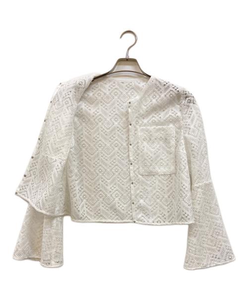 BALLSEY（ボールジィ）BALLSEY (ボールジィ) ジオメトリックボーダーレース フレアスリーブカーディガン ホワイト サイズ:36の古着・服飾アイテム