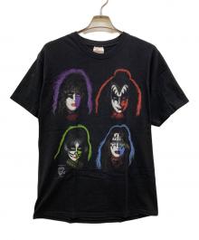 Hanes（ヘインズ）の古着「KISS 2枚タグ 1996 MEMBER 4 FACE large プリントTシャツ」｜ブラック