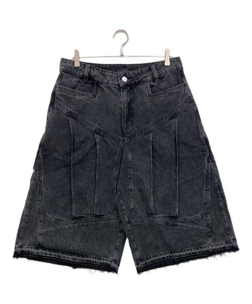 NOMANUAL（ノーマニュアル）NOMANUAL (ノーマニュアル) シールド デニム バルミューダ ハーフパンツ ウオッシュド ブラック サイズ:100(L)の古着・服飾アイテム