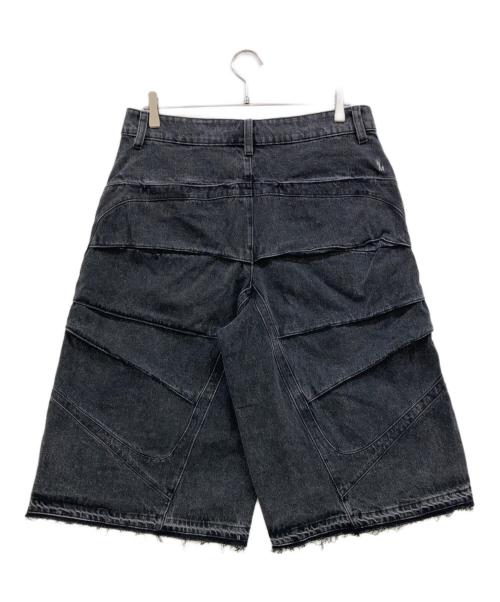 NOMANUAL（ノーマニュアル）NOMANUAL (ノーマニュアル) シールド デニム バルミューダ ハーフパンツ ウオッシュド ブラック サイズ:100(L)の古着・服飾アイテム