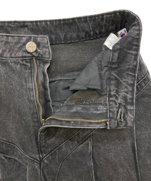 NOMANUAL（ノーマニュアル）NOMANUAL (ノーマニュアル) シールド デニム バルミューダ ハーフパンツ ウオッシュド ブラック サイズ:100(L)の古着・服飾アイテム