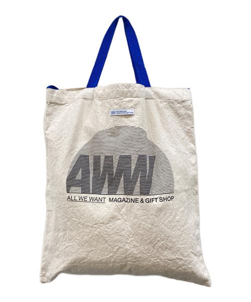 AWW Magazine（アウウマガジン）AWW Magazine (アウウマガジン) AWW BELIEVE BAG トートバッグ Tote Bag ベージュ×ブルーの古着・服飾アイテム