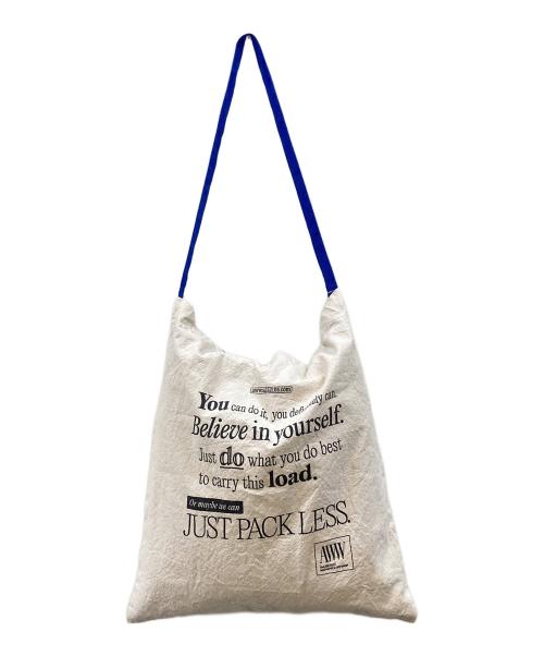 AWW Magazine（アウウマガジン）AWW Magazine (アウウマガジン) AWW BELIEVE BAG トートバッグ Tote Bag ベージュ×ブルーの古着・服飾アイテム