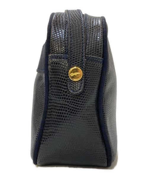 Salvatore Ferragamo（サルヴァトーレ フェラガモ）Salvatore Ferragamo (サルヴァトーレ フェラガモ) ヴァラ リザード 型押し ショルダーバッグ ネイビーの古着・服飾アイテム