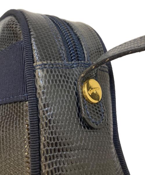 Salvatore Ferragamo（サルヴァトーレ フェラガモ）Salvatore Ferragamo (サルヴァトーレ フェラガモ) ヴァラ リザード 型押し ショルダーバッグ ネイビーの古着・服飾アイテム