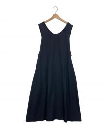 MARGARET HOWELL（マーガレットハウエル）の古着「Glazed Cotton CUPRA ノースリーブワンピース」｜ブラック