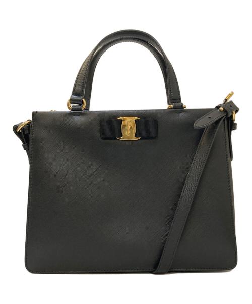 Salvatore Ferragamo（サルヴァトーレ フェラガモ）Salvatore Ferragamo (サルヴァトーレ フェラガモ) ヴァラリボン2WAYトレイシーバッグ ブラックの古着・服飾アイテム