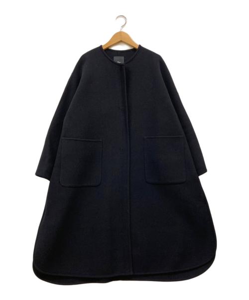 SHIPS Primary navy label（シップス プライマリー ネイビー レーベル）SHIPS Primary Navy Label (シップス プライマリー ネイビー レーベル) ウールダブルフェイスノーカラーコート ネイビー サイズ:36の古着・服飾アイテム