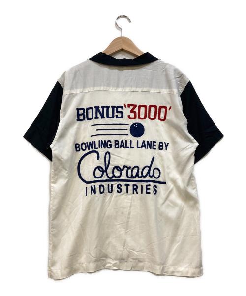 HOUSTON（ヒューストン）HOUSTON (ヒューストン) レーヨンボウリングシャツ ホワイト×ブラック サイズ:Lの古着・服飾アイテム