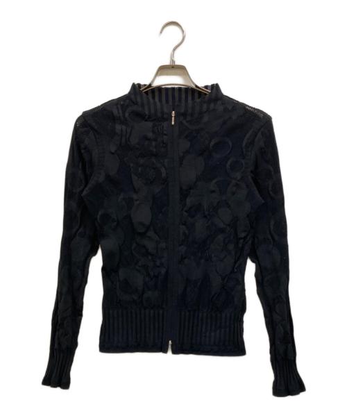 TRUNK HIROKO KOSHINO（トランク ヒロコ コシノ）TRUNK HIROKO KOSHINO (トランク ヒロコ コシノ) ストレッチ ギャザーカーディガン ブラック サイズ:38の古着・服飾アイテム