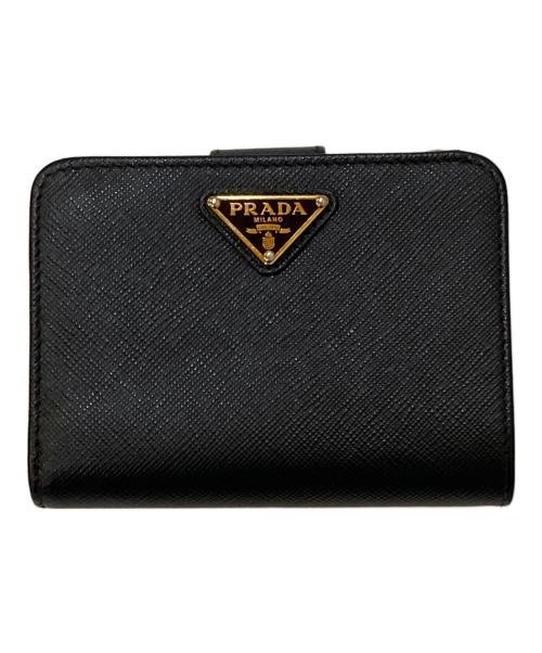 PRADA（プラダ）PRADA (プラダ) サフィアーノトライアングルロゴウォレット ブラックの古着・服飾アイテム