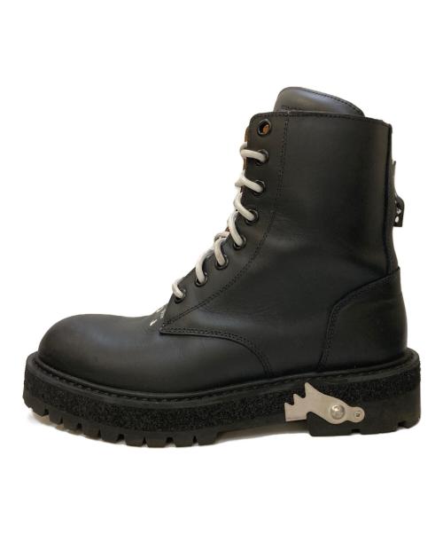 OFFWHITE（オフホワイト）OFFWHITE (オフホワイト) レザーレースコンバットブーツ ブラック サイズ:41の古着・服飾アイテム