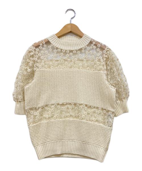 SEVEN TEN by MIHO KAWAHITO（セブン テン バイ ミホ カワヒト）SEVEN TEN by MIHO KAWAHITO (セブン テン バイ ミホ カワヒト) シアー切替半袖ニット アイボリー サイズ:下記参照の古着・服飾アイテム