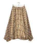 DRAWERドゥロワー）の古着「シルクプリントギャザースカート」｜ピンク×ブラック