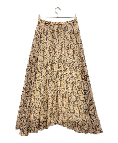 DRAWER（ドゥロワー）DRAWER (ドゥロワー) シルクプリントギャザースカート ピンク×ブラック サイズ:38の古着・服飾アイテム