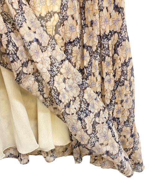 DRAWER（ドゥロワー）DRAWER (ドゥロワー) シルクプリントギャザースカート ピンク×ブラック サイズ:38の古着・服飾アイテム