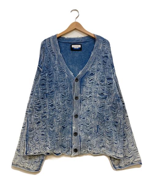 MAISON SPECIAL（メゾンスペシャル）MAISON SPECIAL (メゾンスペシャル) Snow Wash Destroy Fringe Denim Knit Prime-Over V-Neck Cardigan Vネックカーディガン ブルー サイズ:02の古着・服飾アイテム