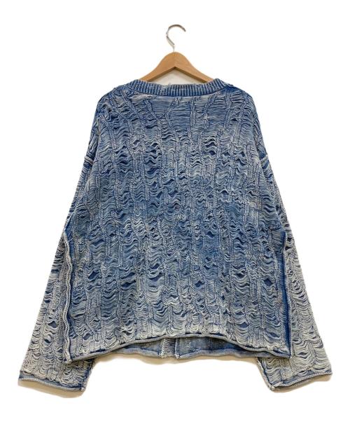 MAISON SPECIAL（メゾンスペシャル）MAISON SPECIAL (メゾンスペシャル) Snow Wash Destroy Fringe Denim Knit Prime-Over V-Neck Cardigan Vネックカーディガン ブルー サイズ:02の古着・服飾アイテム