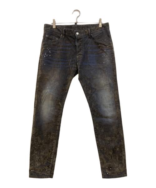 DSQUARED2（ディースクエアード）DSQUARED2 (ディースクエアード) フロッキーデニムパンツ ネイビー×グリーン サイズ:50の古着・服飾アイテム