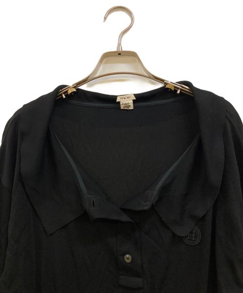 HERMES（エルメス）HERMES (エルメス) Hワッペンレーヨンポロシャツ ブラック サイズ:38の古着・服飾アイテム