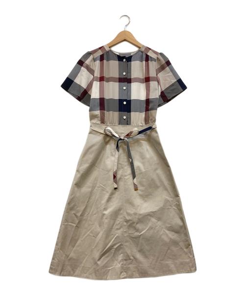 BLUE LABEL CRESTBRIDGE（ブルーレーベルクレストブリッジ）BLUE LABEL CRESTBRIDGE (ブルーレーベルクレストブリッジ) チェックデザインワンピース ベージュ×レッド サイズ:36の古着・服飾アイテム