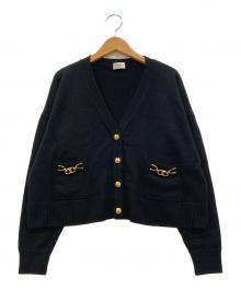 CELINE（セリーヌ）の古着「グルメット トリオンフ ヘリテージカシミア ニット カーディガン」｜ブラック×ゴールド