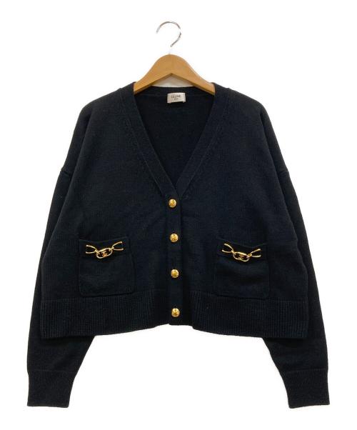 CELINE（セリーヌ）CELINE (セリーヌ) グルメット トリオンフ ヘリテージカシミア ニット カーディガン ブラック×ゴールド サイズ:Sの古着・服飾アイテム
