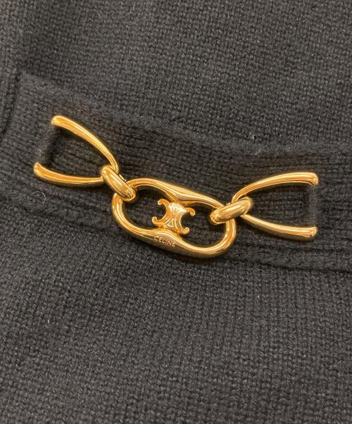 CELINE（セリーヌ）CELINE (セリーヌ) グルメット トリオンフ ヘリテージカシミア ニット カーディガン ブラック×ゴールド サイズ:Sの古着・服飾アイテム