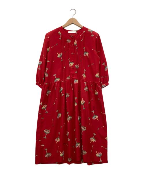 PINK HOUSE（ピンクハウス）PINK HOUSE (ピンクハウス) ピンタックアイス柄ワンピース レッド サイズ:下記参照の古着・服飾アイテム