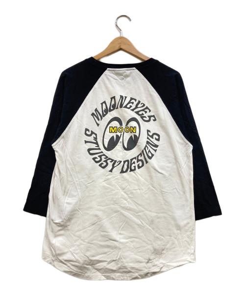 stussy（ステューシー）stussy (ステューシー) MOONEYES ラグランカットソー ホワイト×ブラック サイズ:Lの古着・服飾アイテム