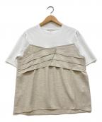 23区ニジュウサンク）の古着「【洗える】スムースデザイン コンビ カットソー」｜ホワイト×ベージュ