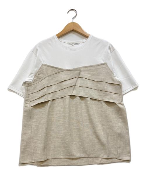 23区（ニジュウサンク）23区 (ニジュウサンク) 【洗える】スムースデザイン コンビ カットソー ホワイト×ベージュ サイズ:38の古着・服飾アイテム