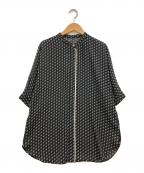 icBアイシービー）の古着「BackSatinAmunzen 5分袖バンドカラーブラウス」｜ブラック