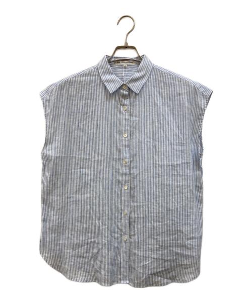 23区（ニジュウサンク）23区 (ニジュウサンク) リネンストライプシャツ ホワイト×ブルー サイズ:38の古着・服飾アイテム