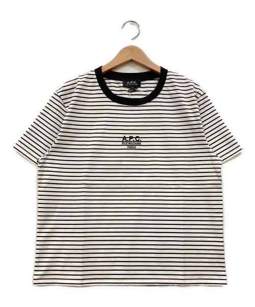 A.P.C.（アーペーセー）A.P.C. (アーペーセー) ボーダーロゴTシャツ ホワイト×ブラック サイズ:Sの古着・服飾アイテム