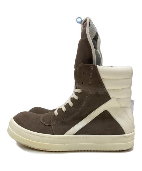 RICK OWENS（リックオウエンス）RICK OWENS (リックオウエンス) GEOBASKET/DUST ハイカットスニーカー ブラウン×ホワイト サイズ:42の古着・服飾アイテム