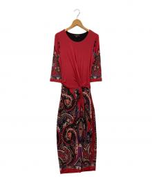 ETRO（エトロ）の古着「ペイズリー ストレッチカットソーワンピース」｜レッド×ブラック