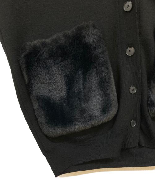 BALLSEY（ボールジィ）BALLSEY (ボールジィ) ミラノリブ ポケットファーカーディガン ブラック サイズ:Sの古着・服飾アイテム